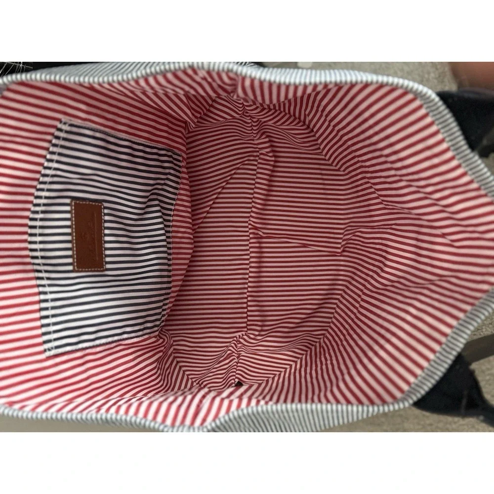 NWT Brooks Brothers Penn Tote Bag Navy Canvas Striped Red Lining Pockets $149